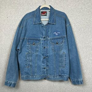 VTG Halo Casuals Denim Trucker‎ Jacket XL Blue Embroidered Eagle First American